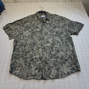 32 Bar Blues 100% Linen Shirt Mens XL Gray Floral Print Short Sleeve Button Up